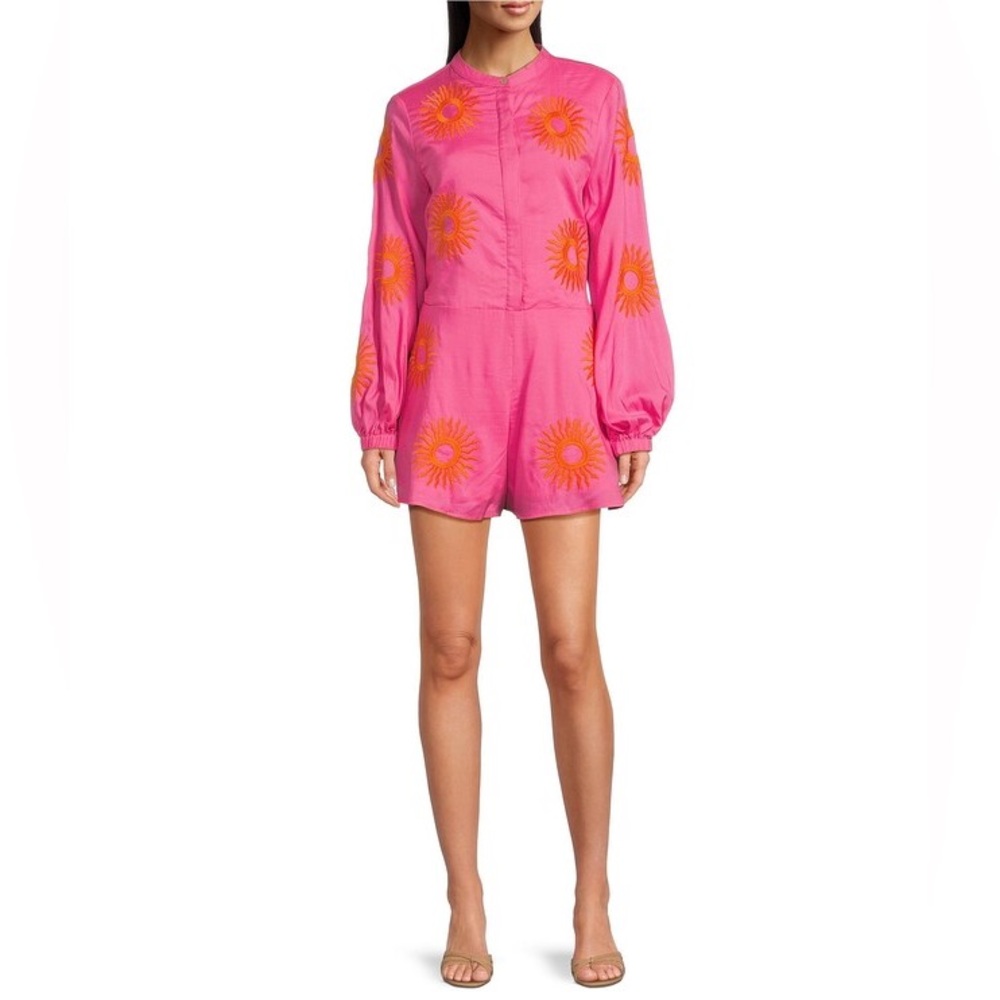 J.Marie Skylar Button Up Long Sleeve Embroidered Pocketed Romper Size M